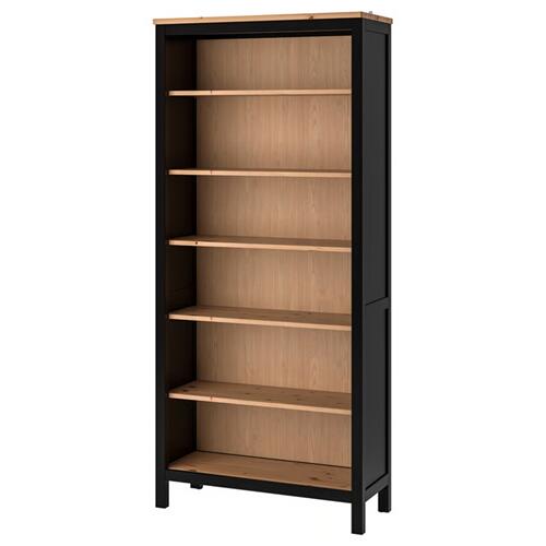 ＊202511 HEMNES ヘムネス 本棚 ブラックブラウン/ライトブラウン 90x198 cm 無垢材 自然 本棚 隠し収納 収納棚 飾り棚 IKEA イケア おしゃれ 新生活 書棚 高さ調節可 可動棚付 704.522.96