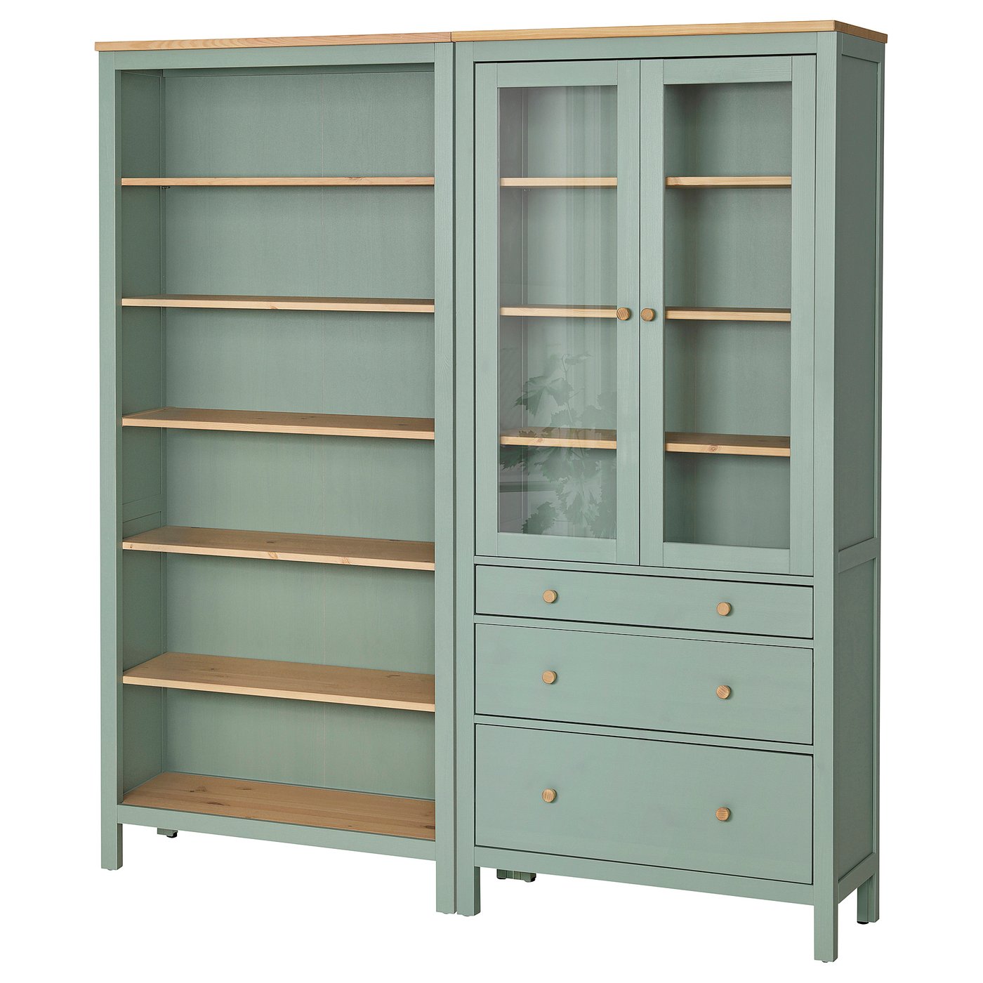 *202607HEMNES ヘムネス 収納コンビネーション 扉/引き出し付き グレーグリーン/ライトブラウンステイン 180x197 cmIKEA イケアおしゃれ 新生活 一人暮らし北欧インテリア キャビネット リビングボード パイン材 カップボード996.023.42|PRAY LIV 店