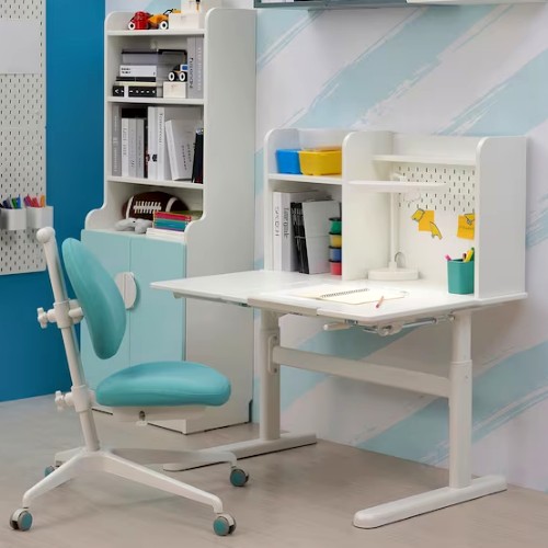 IKEA デスク 勉強机 MICKE ミッケ　ライト付　ikea MICKE ミッケ デスク, ホワイト, ライトターコイズ, 105x50 cm