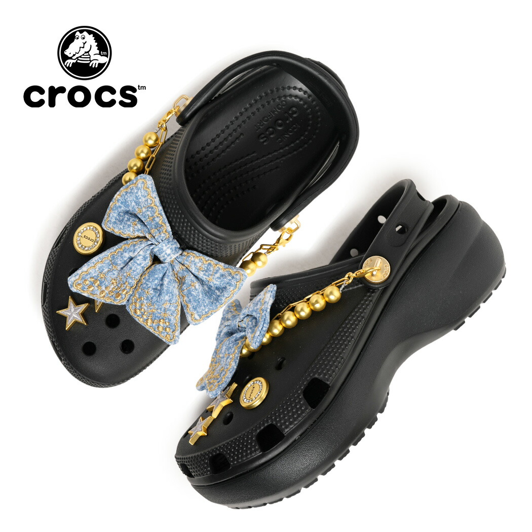 【お買い物マラソン限定クーポン配布中!!】crocs クロックス 厚底 クロッグ サンダル PLATFORM DENIM GLITZ CLOG プラットフォーム デニム グリッツ BLACK ( ジビッツ チャーム アクセサリー ブラック 黒 レディース 213114-001 ) 8,385円
