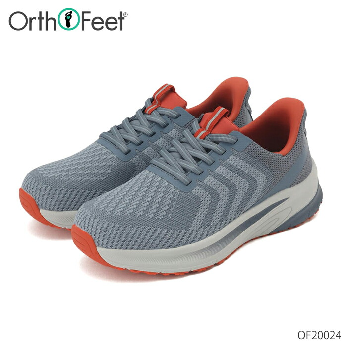 オーソフィート Orthofeet ティロス TILOS スニーカー ハンズフリー OF20024 ブルー/オレンジ 2E 3E 幅広 メンズ ミディアム ワイド テキスタイル シューズ 靴