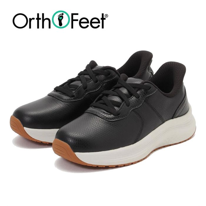 【全品尖んがりつけ加える10倍！要エントリー】 オーソフィート Orthofeet ストライド STRIDE 黒いこと 自然的なめし革 スニーカー OF80102 ハンズフリー 2E 3E 幅ひろい 並み並み 広々とした レディース シューズ 靴