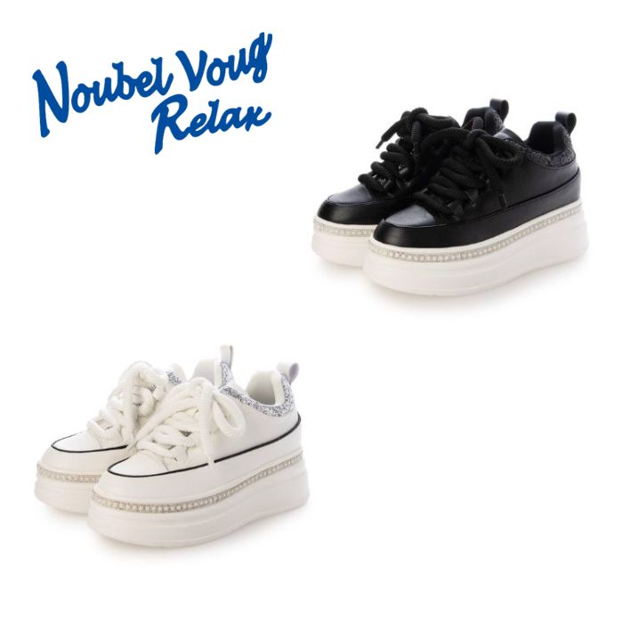 ヌーベル ヴォーグ リラックス Noubel Voug Relax ふわモコ 極太シューレース 厚底 ラインストーンスニーカー 217-8251 レディース カジュアル 厚底 シューズ