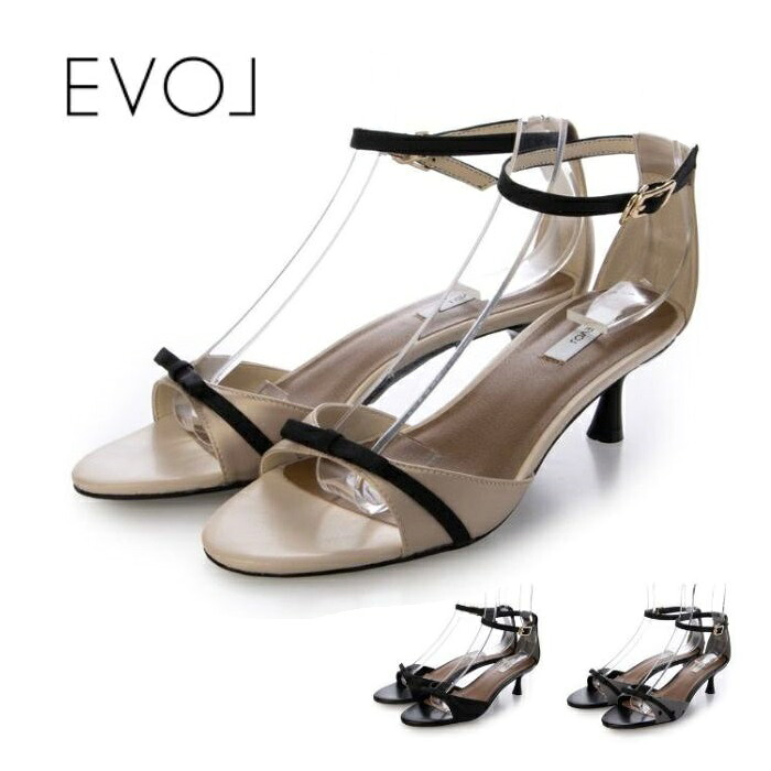 EVOL イーボル 5cmヒールリボンストラップパンプス CA23849 レディース シューズ 靴 オープントゥ ミドルヒール フェミニン ガーリー オケージョン パーティー