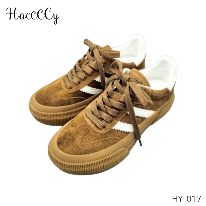 【全品ポイントプラス10倍!要エントリー】 Haccccy ハッシー 本革 モコモコスニーカー レディース レースアップ 低ヒール 4.5cm ブラウン×アイボリー ベロデザイン カジュアル シューズ 靴 HY-017|高級靴 Discount Shop precious