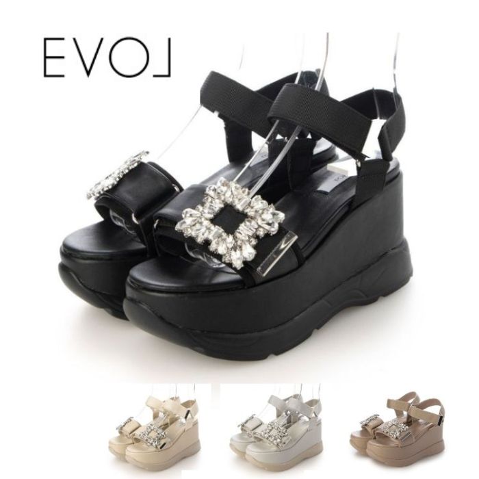 【全品ポイントプラス10倍！要エントリー】 EVOL イーボル 厚底 ビジュー バックル サンダル IW5366 レディース カジュアル シューズ サンダル