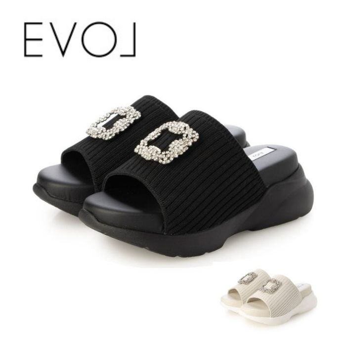 【全品ポイントプラス10倍！要エントリー】 EVOL イーボル 超軽量 ニットビジューバックルスポーツサンダル JA4012 レディース シューズ 靴 厚底 サンダル ベルト スポーツサンダル スポサン