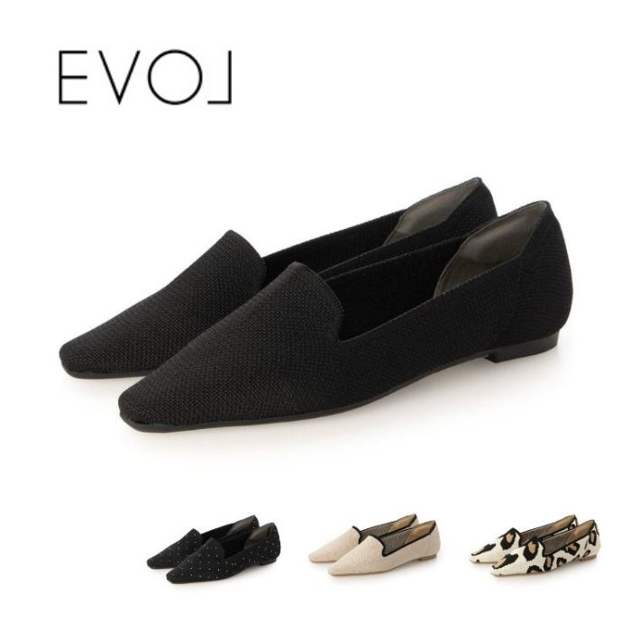 【全品ポイントプラス10倍！要エントリー】 EVOL イーボル ソフトニットローファーパンプス JA5903 レディース シューズ 靴 スクエアトゥ 伸縮性 ローヒール 通気性 オフィスカジュアル シンプル ベーシック