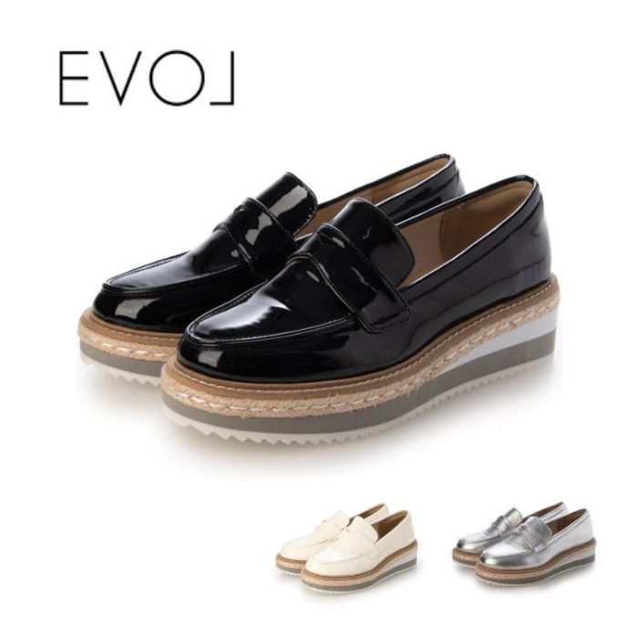 【全品ポイントプラス10倍！要エントリー】 EVOL イーボル 厚底プラットフォームローファー JA5921 レディース カジュアル 厚底 スタイルアップ ベーシック シンプル 定番 ローファー