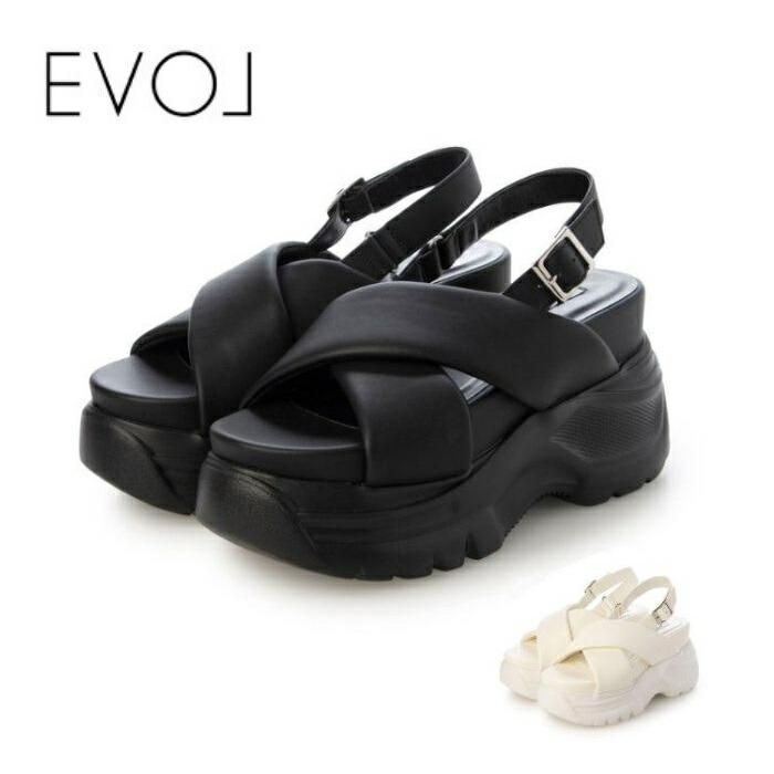 【全品ポイントプラス10倍！要エントリー】 EVOL イーボル 厚底パデットクロスサンダル JA5966 レディース シューズ 厚底 サンダル クロスベルト スポーツサンダル スポサン ガーリー お出かけ デート 女子会