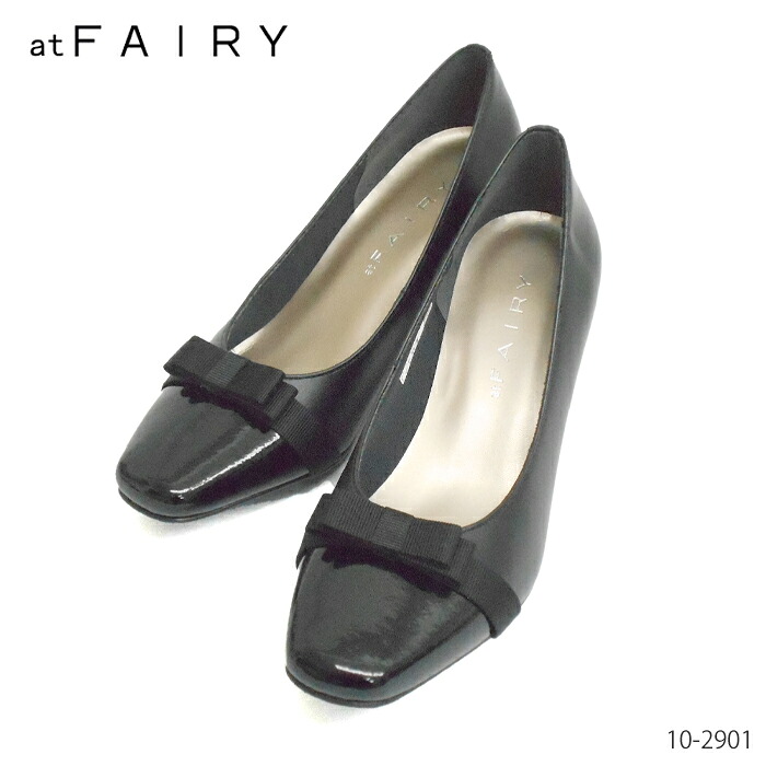 atFairy アットフェアリー スクエアトゥ リボン パンプス 10-2901 2901 日本製 3E 本革 軽量 柔らかい 履きやすい 歩きやすい レディース 東栄|高級靴 Discount Shop precious
