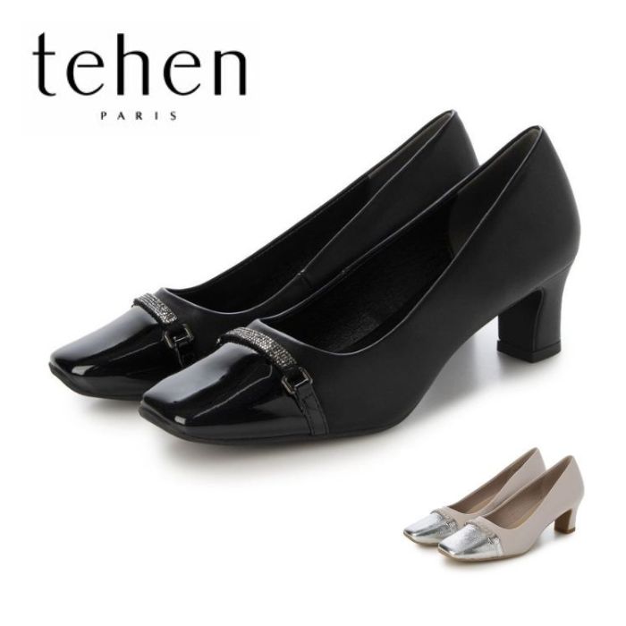テーン tehen スクエアトゥパンプス TN1807 レディース パンプス きれいめ シューズ オケージョン 式典 通勤 オフィス フォーマル 靴