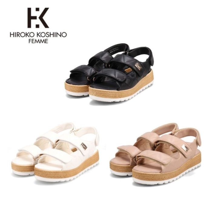 【全品ポイントプラス10倍！要エントリー】 HIROKO KOSHINO FEMME ヒロココシノ ファム キルティング&ジュート風の厚底ソールが大人可愛い サンダル HRL6000 レディース シューズ 靴 正規品