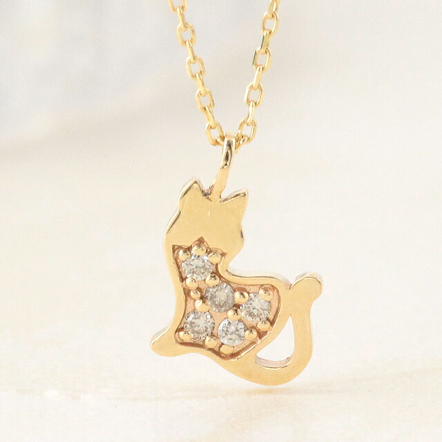 最大10％OFFクーポン配布中 猫 ネックレス レディース 猫 ネコ ねこ 猫シルエット k10 10k　10金 ゴールド ダイヤモンド イエローゴールド ピンクゴールド ホワイトゴールド アニマル シンプル