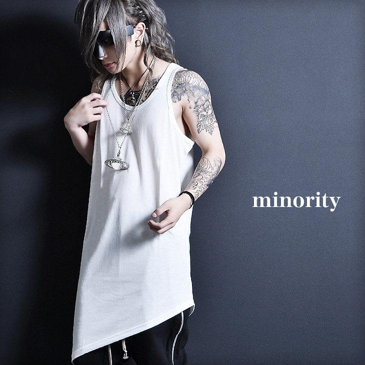 楽天市場 Minority Solid Long Tanktop タンクトップ メンズ ロック タンクトップ V系 ファッション 夏 ヴィジュアル系 ファッション ノースリーブ モード系 メンズ タンクトップ レイヤード カットオフ ロングタンク 重ね着 インナー ブランド パンク ファッション