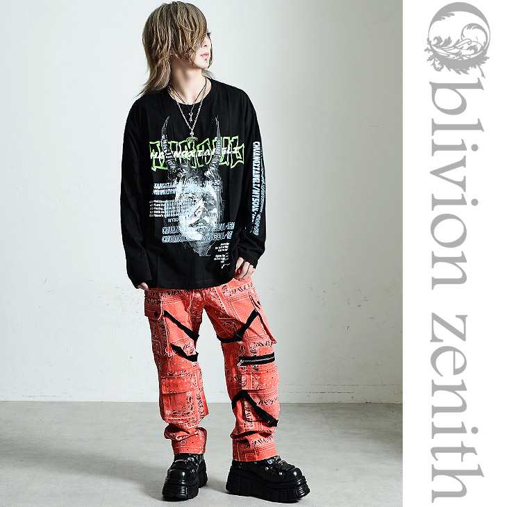 代引不可 Oz Select Paisley Bondage Pants バンダナ柄 パンツ ワイドパンツ ペイズリー柄 パンツ セミワイドパンツ V系 パンツ ヴィジュアル系 ファッション 原宿系 ファッション レディース 派手 な 服 バンダナ柄 パンツ 個性的 ユニセックス ストリート