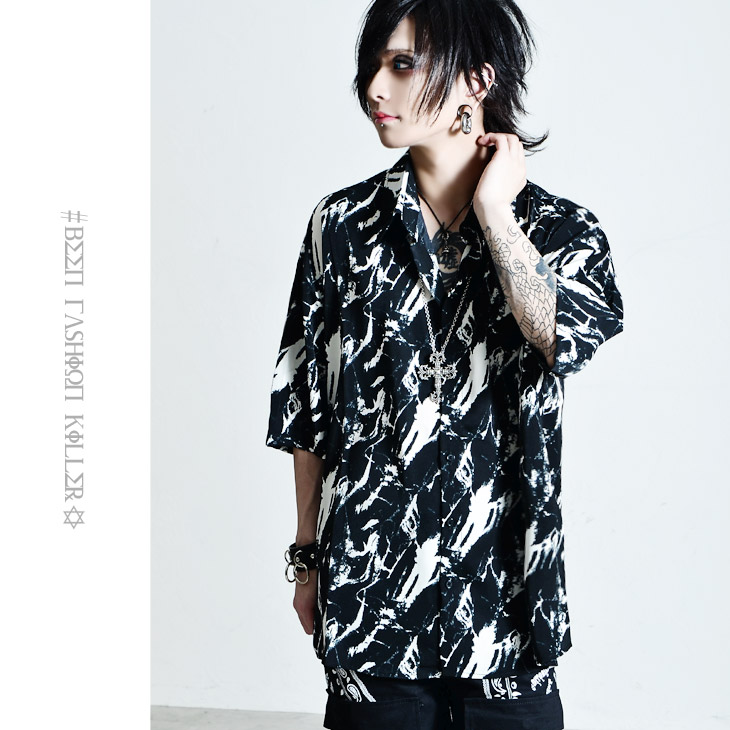 Oz Select Python Pattern Shirt 総柄 シャツ 半袖 派手な 服 モード系 メンズ シャツ 個性的 ビッグサイズ V系 シャツ ヴィジュアル系 ファッション 病みかわいい 服 メンヘラ 服 原宿系 ファッション ユニセックス パンク ロック ファッション 韓国 オズ Oz