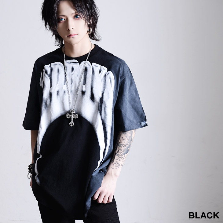 半袖tシャツ ビッグサイズ 個性的 ヴィジュアル系 ファッション メンズ Tシャツ V系 メンズ 半袖 オーバーサイズ ビッグサイズ パンク ロック ファッション ストリート系 Tシャツ デザインtシャツ メンヘラ 服 派手な服 病み 服 病みかわいい Oz Logo Print Spray T Shirt