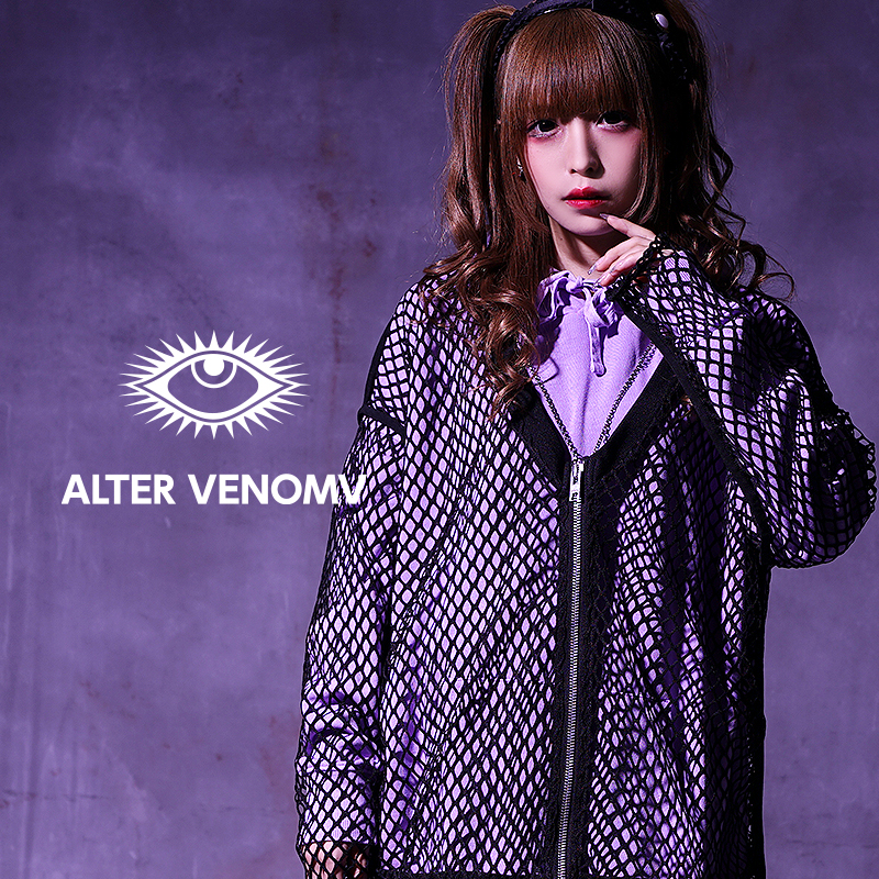 V系 ファッション メンズ オシャレ ロック 透け Alter 個性的 服 ニット レディース パンク メッシュ 病みかわ シャツ オルターベノム ヴィジュアル系 夏 編みトップス 夏服 ブランド 原宿系 地雷系 カーディガン ロング丈 Venomv