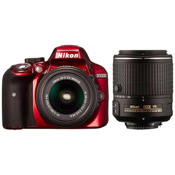 【中古】【１年引き受ける】【美品】Nikon D3300 18-55粍 55-200粍 II VR ダブルズームキット2 赤いこと