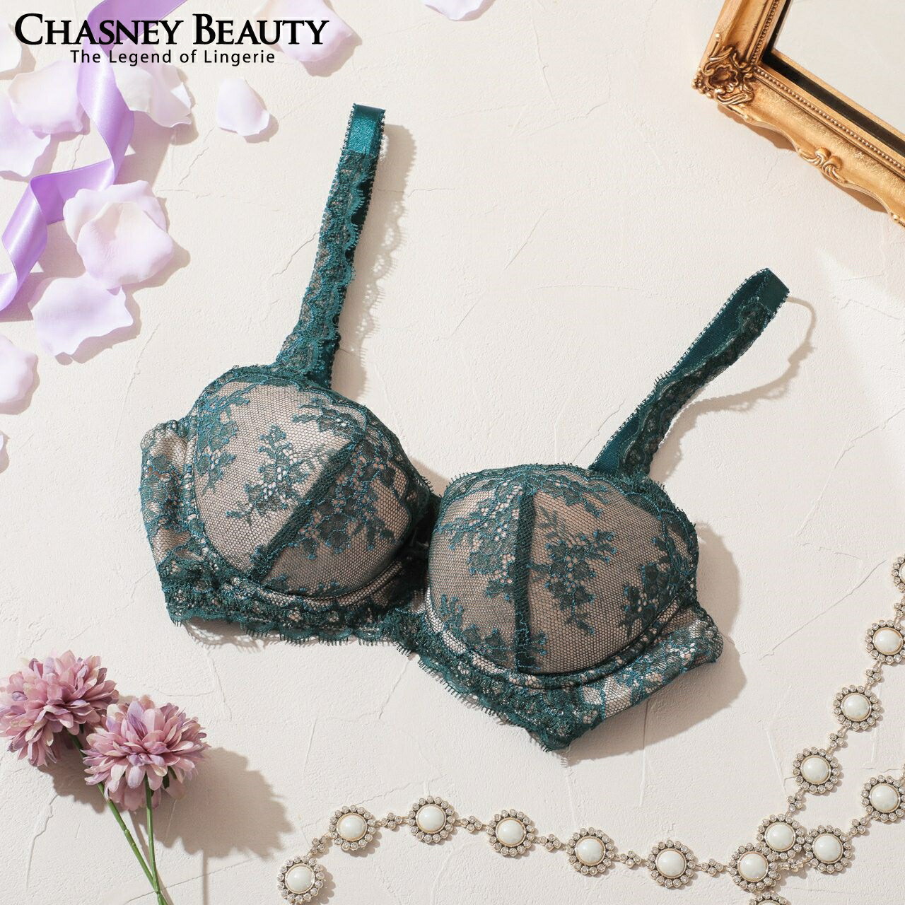 チェスニービューティ CHASNEY BEAUTY ウェイクアップブラ SAMANTHA サマンサ レディース ランジェリー ブラジャー バストアップ 美胸 補整下着 深緑 グリーン TEAL GREEN CB3080/151FP WU046