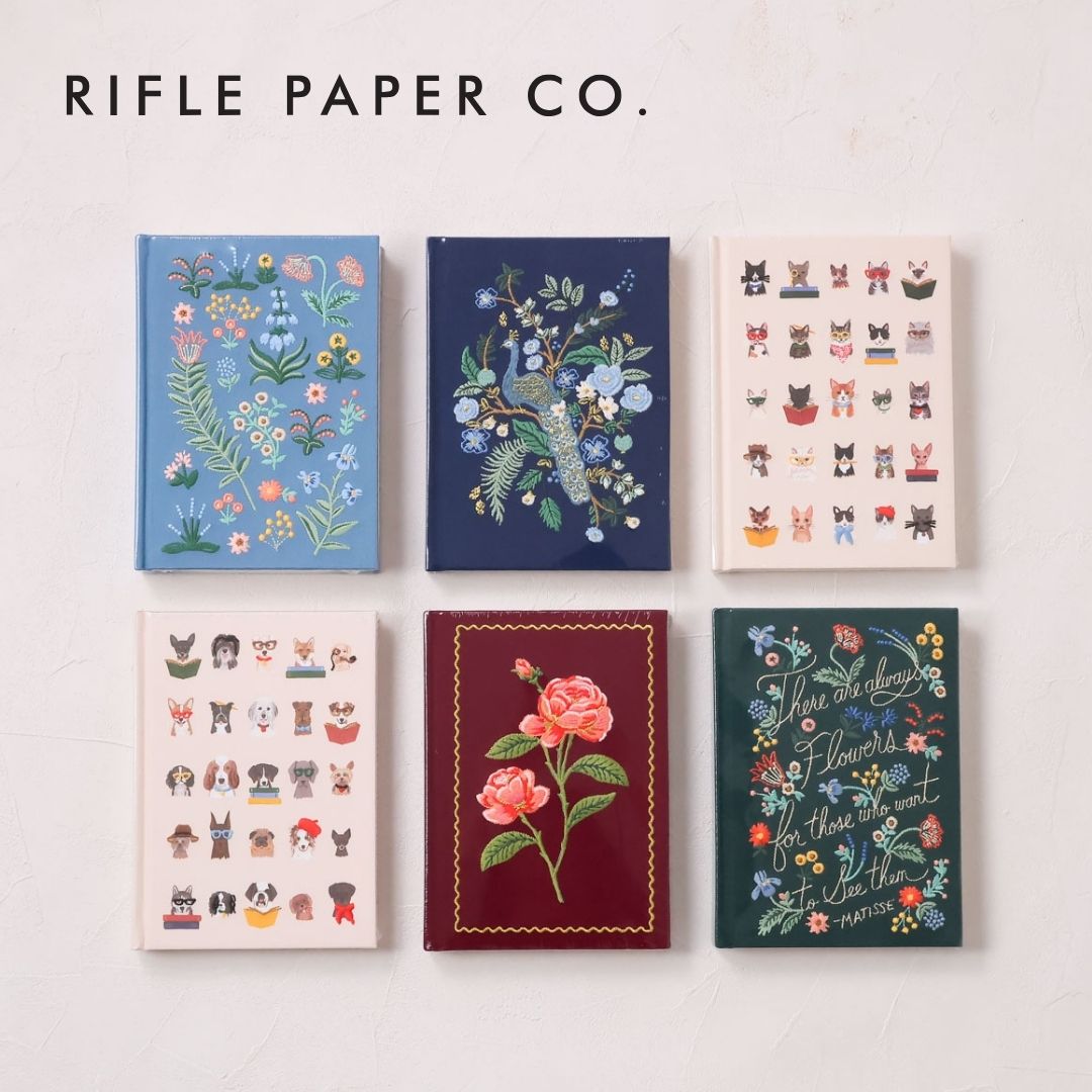 ライフルペーパー RIFLE PAPER CO. 刺繍ノートブック ファブリックノート アメリカ 罫線あり 可愛い おしゃれ ブックリボン付きベロア 日記 プレゼント ギフト a5 ノート 14.5×20.5cm JNE00 Fi003