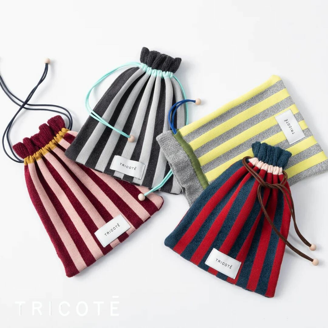 トリコテ TRICOTE ポーチ 小さめ かわいい ストライプシャギーミニポーチ 国産 日本製 小物入れ ブランド レディース シャギー 巾着ポーチ ストライプ ニット生地 おしゃれ ギフト プレゼント H24×W18cm TR53PO046 Tr001