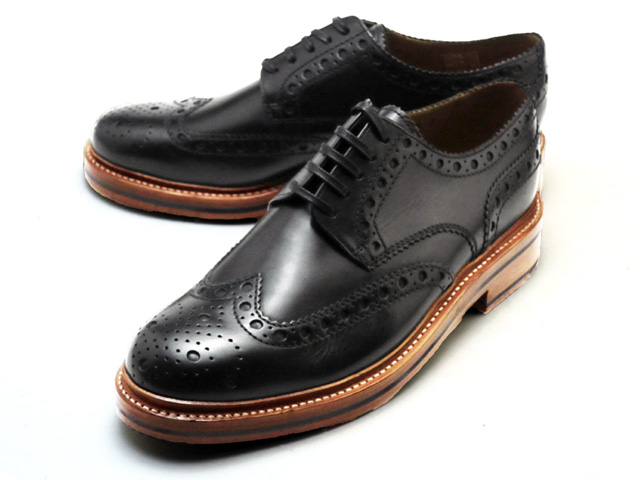 半額 グレンソン 靴 アーチー ウィングチップ ブラック カーフレザー メンズ シューズ GRENSON ARCHIE 110004
