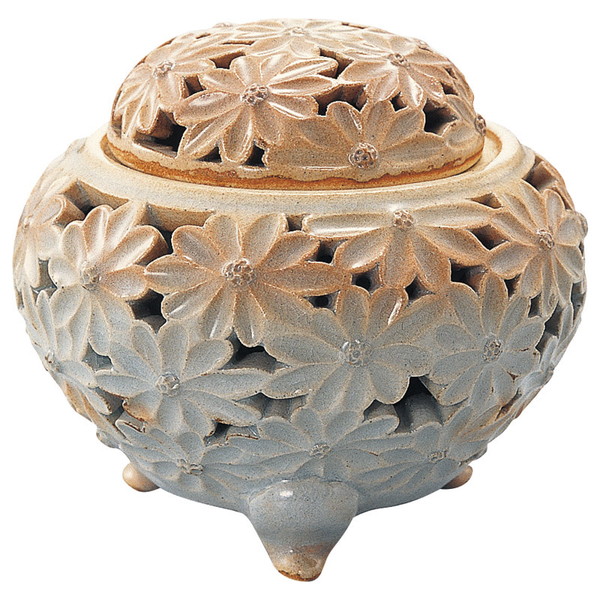 陶芸 手作り陶器 香炉、菊の図柄 4541352012151.jpg