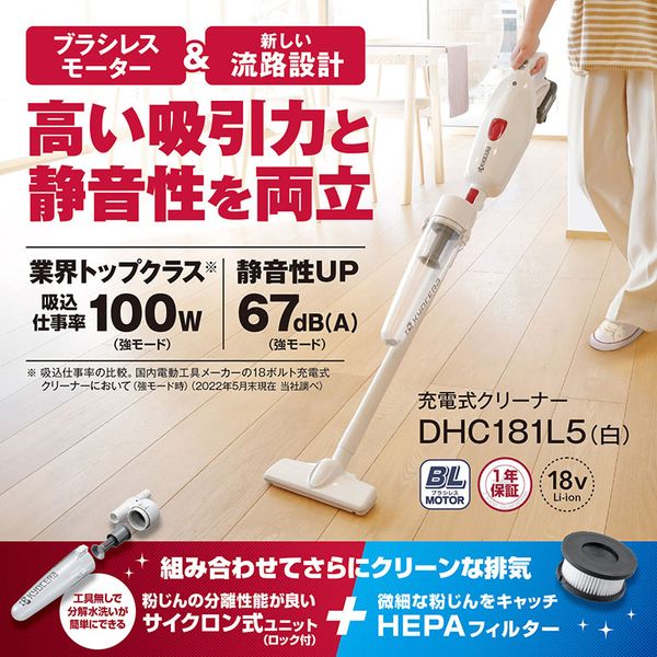 掃除機 スティッククリーナー 京セラ DHC181L5(白) 681659A サイクロン式コードレススティッククリーナー 電池パック付き 吸引力｜総合通販PREMOA 店