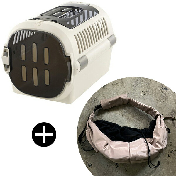 Richell キャンピングキャリーファイン ダブルドア M アイボリー + PUFF PET PUFF SLING P25001-21 ベージュ ペットキャリー セット