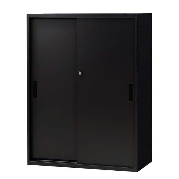 【法人限定】 EA-8040-3H2-W-BK Netforce ブラック [引戸書庫 3段 スチール (幅800&times;奥行400&times;高さ1050mm)] メーカー直送｜総合通販PREMOA 店