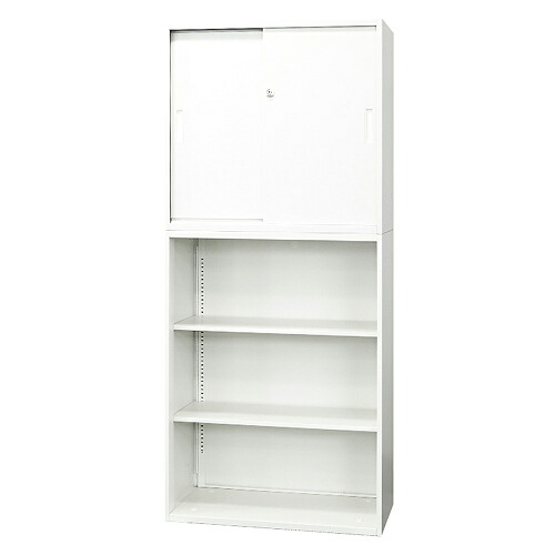 【法人限定】 EA-8040-2H23N-W-WH Netforce ホワイト Easembly (イーセンブリー) [引戸書庫2段+オープン書庫3段セット スチール 幅800&times;奥行400] メーカー直送｜総合通販PREMOA 店