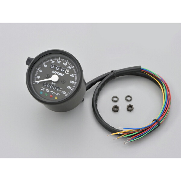 デイトナ D15627 機械式スピードメーター φ60 ホワイトLED照明(インジケーター付き) ブラックボディ/ブラックパネル 220km/h