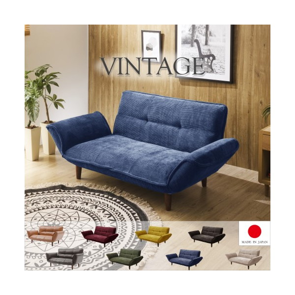 CELLUTANE VINTAGE ソファ バイスブルー 日本製 14段 リクライニング 座面ポケットコイル 二人掛け A01p-685NVY メーカー直送 新生活