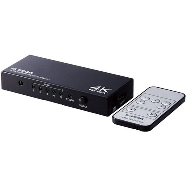 ELECOM DH-SW4KP51BK [HDMI切替器(5ポート) PC ゲーム機 マルチディスプレイ ミラーリング 専用リモコン付き] メーカー直送