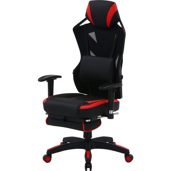 不二貿易 19429 メッシュゲーミングチェア レイズ フットレスト付きRD レッド メーカー直送 13,503円