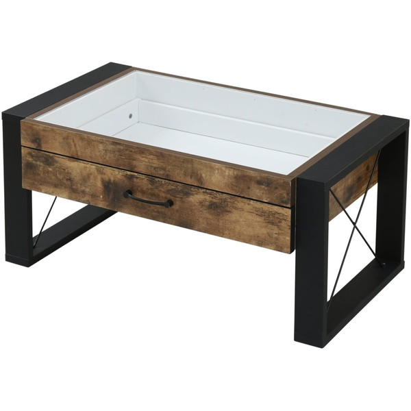 ブルックリンスタイル コレクション センターテーブル 幅75 奥行48 高さ35 引き出し ガラス テーブル ローテーブル リビング FBR-0005-BKBR JKプラン メーカー直送 新生活