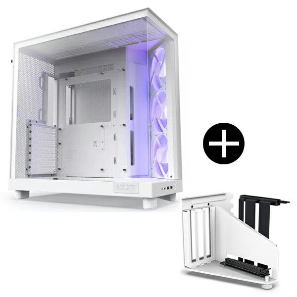 NZXT CC-H61FW-R1 ホワイト H6 Flow RGB ミドルタワーケース + AB-RH175-W1 ホワイト 垂直型GPUホルダー&ライザーケーブル (PCIE4.0x16) セット【KK9N0D18P】