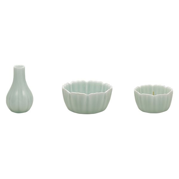 ALTE MEISTER 秋桜 3点セット青磁 仏具 セット 小物 おしゃれ おりん付き ろうそくたて 仏壇