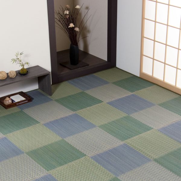 1030880040702 い草ラグ カーペット 格子柄 市松柄 ピーアブルー 江戸間8畳 (約348&times;352cm) イケヒコ・コーポレーション メーカー直送｜総合通販PREMOA 店