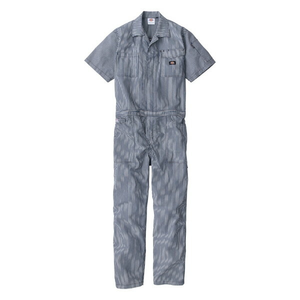 D7102 ネイビー S Dickies [ライト ストレッチ ヒッコリー半袖ツナギ]