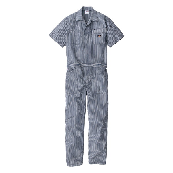 D7102 ネイビー LL Dickies [ライト ストレッチ ヒッコリー半袖ツナギ]