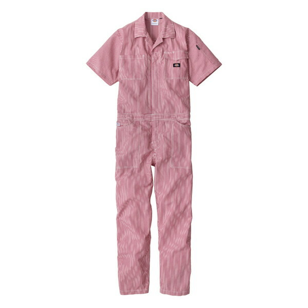 D7102 レッド 5L Dickies [ライト ストレッチ ヒッコリー半袖ツナギ]