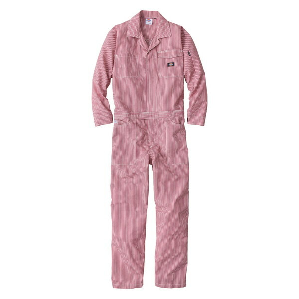 D7106 レッド M Dickies [ライト ストレッチ ヒッコリーツナギ]