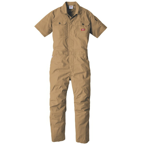 D749 カーキ L Dickies [ストレッチCVC半袖ツナギ]