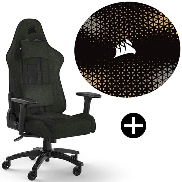 Corsair TC100 Fabric Black (CF-9010051-WW) ブラック ファブリックモデル ゲーミングチェア + Corsairチェアマット セット