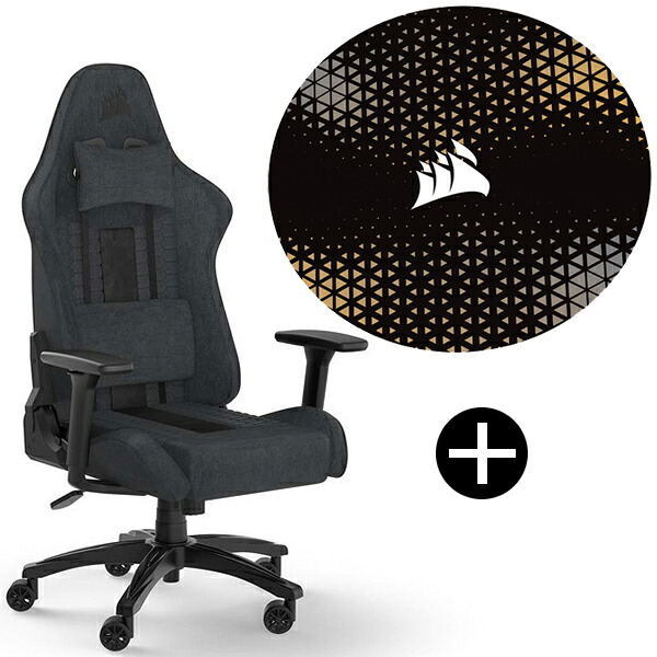 Corsair TC100 Fabric Gray/Black (CF-9010052-WW) グレー/ブラック ファブリックモデル ゲーミングチェア + Corsairチェアマット セット