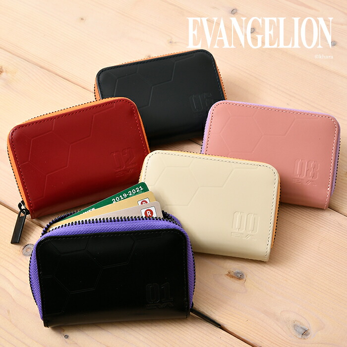 EVANGELION エヴァンゲリオン 本革 短財布 89010 89011 89012 89013 89014 牛革 ラウンドファスナー カード入れ コイン入れ メンズ レディース アニメ NERVタグ カジュアル ウォレット