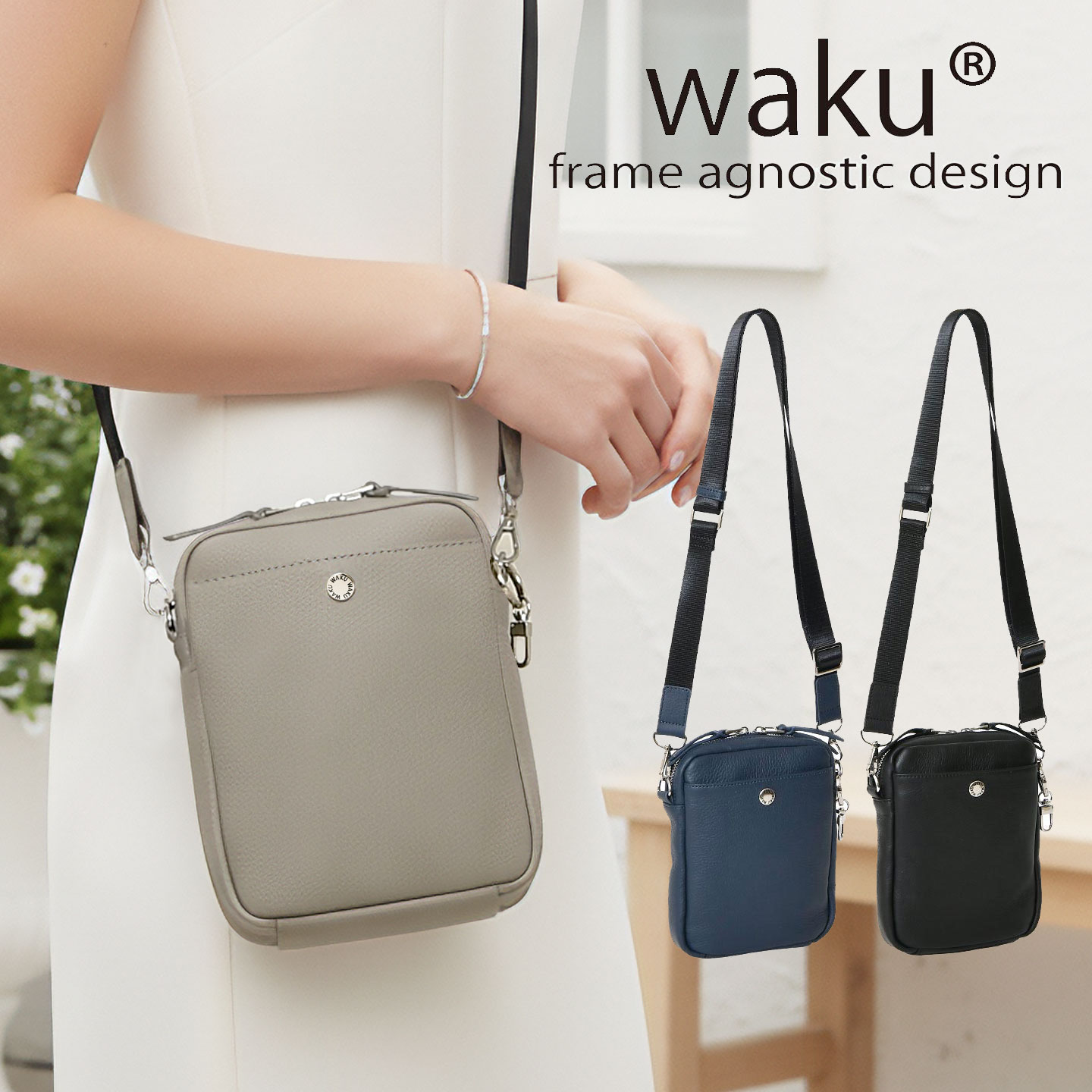 waku ワク 送料無料 WK-0107 ショルダーバッグ ソフト 本革 牛革 レディースショルダーバッグ ショルダーバッグ 肩掛け 斜め掛け メンズ レディース ユニセックス レザー ショルダー バッグ レディースバッグ メンズバッグ 本牛革 鞄 通勤 カジュアル カジュアルバッグ 軽い